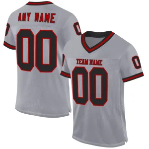 Custom Gray Black-Red Mesh Authentic Throwback Football Jersey