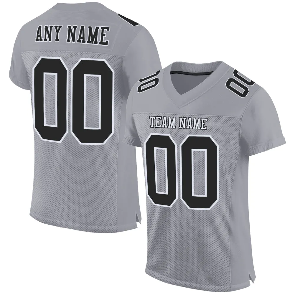 Custom Gray Black-White Mesh Authentic Football Jersey