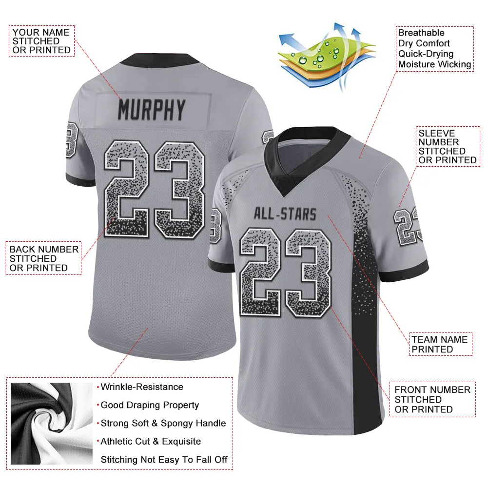 Custom Gray Black-White Mesh Drift Fashion Football Jersey