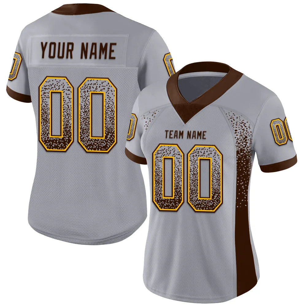 Custom Gray Brown-Gold Mesh Drift Fashion Football Jersey