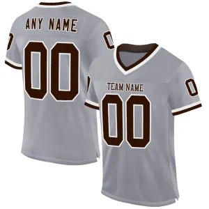 Custom Gray Brown-White Mesh Authentic Throwback Football Jersey