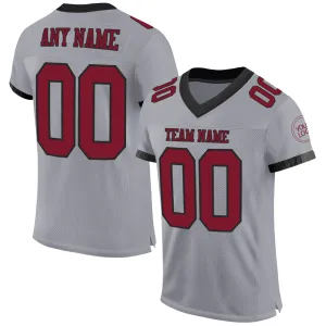 Custom Gray Crimson-Black Mesh Authentic Football Jersey