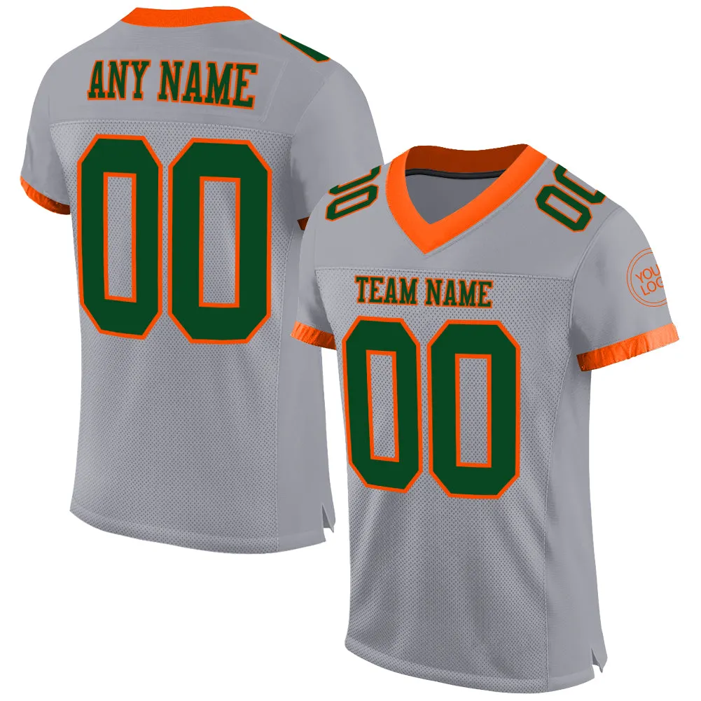 Custom Gray Green-Orange Mesh Authentic Football Jersey