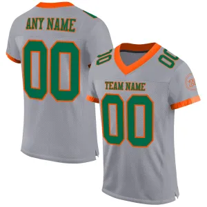 Custom Gray Kelly Green-Orange Mesh Authentic Football Jersey