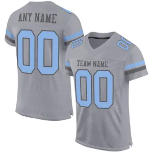 Custom Gray Light Blue-Steel Gray Mesh Authentic Football Jersey