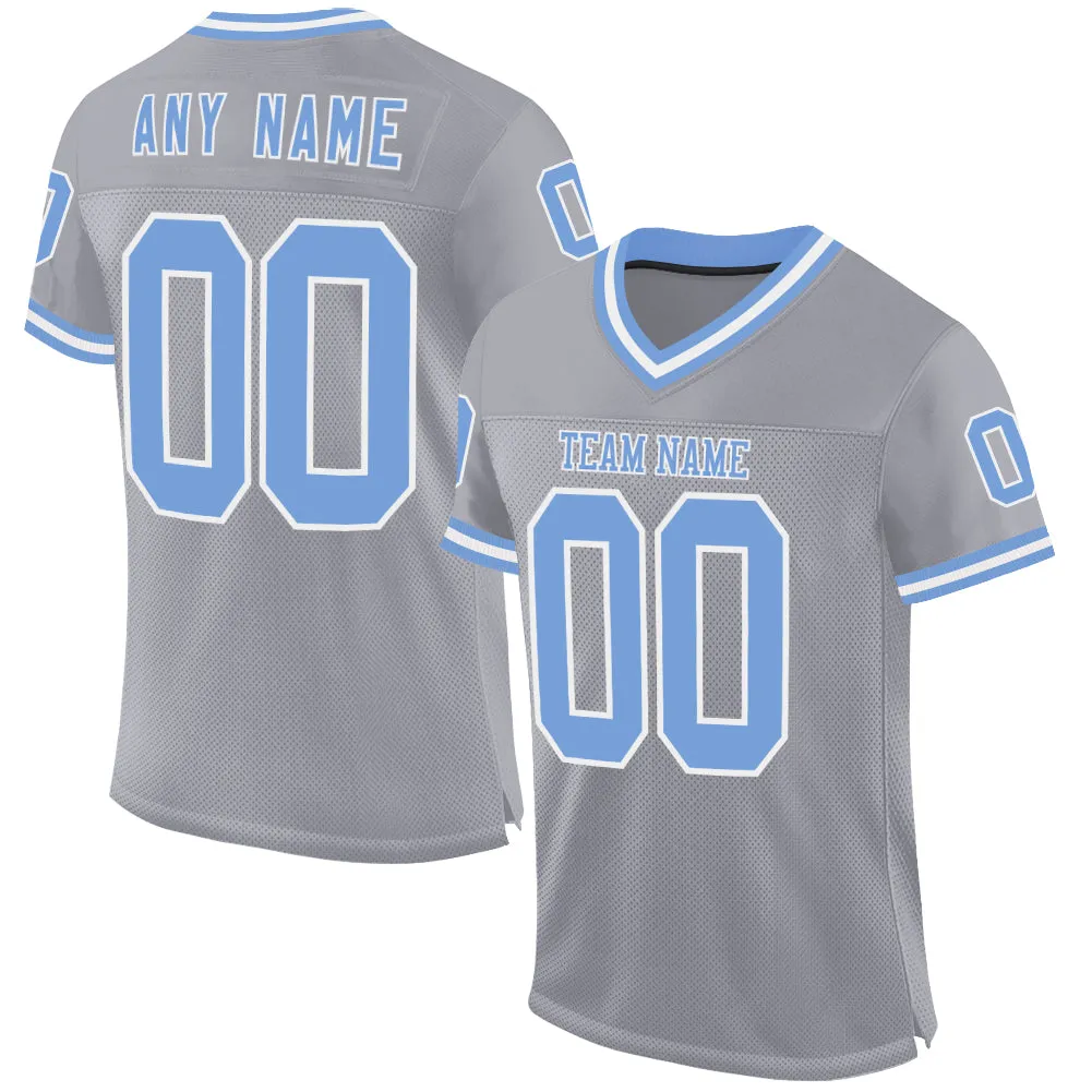 Custom Gray Light Blue-White Mesh Authentic Throwback Football Jersey