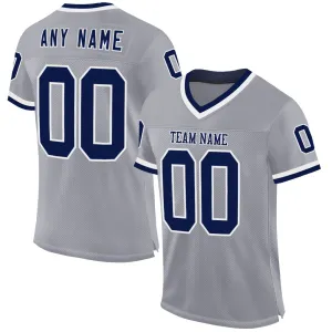 Custom Gray Navy-White Mesh Authentic Throwback Football Jersey