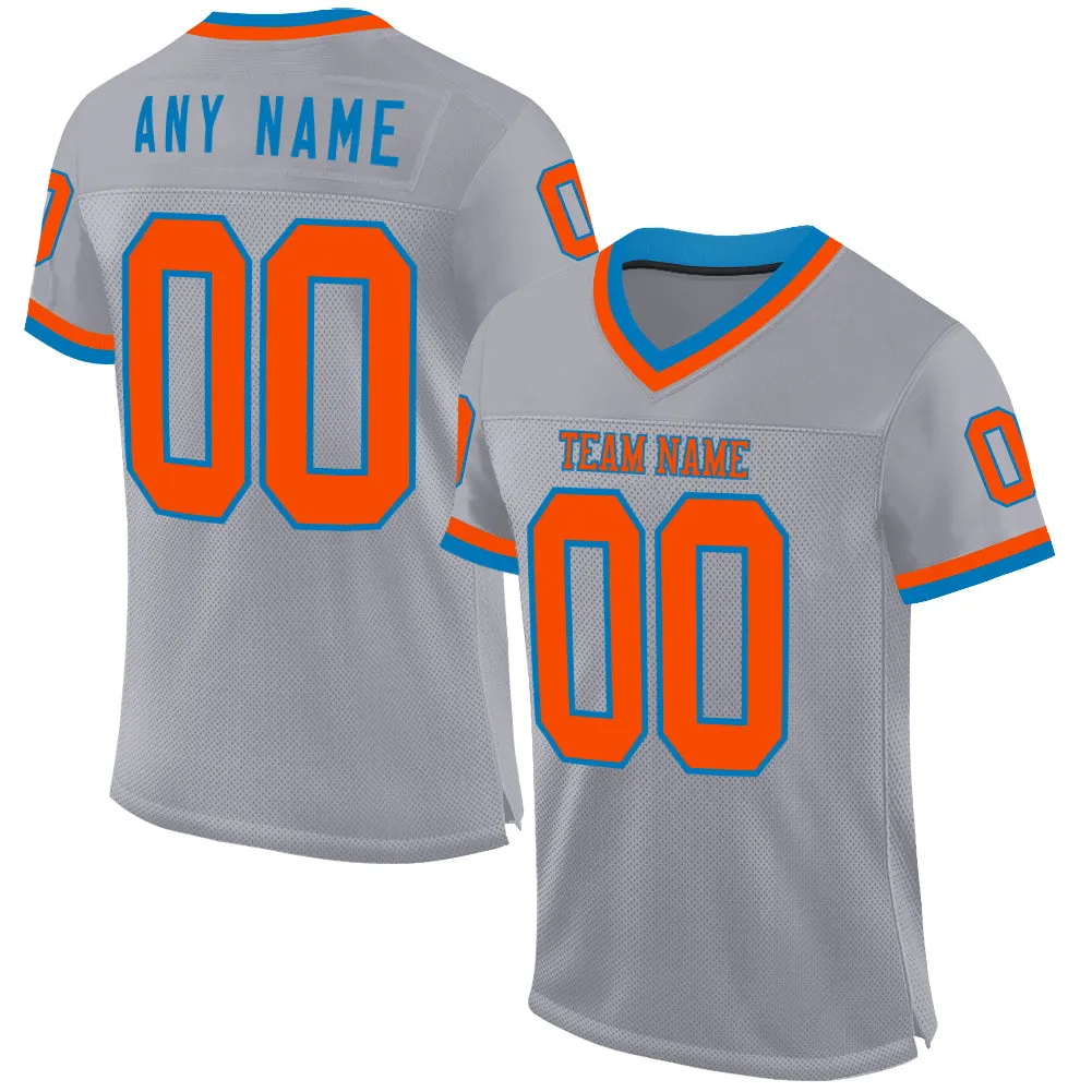 Custom Gray Orange-Blue Mesh Authentic Throwback Football Jersey