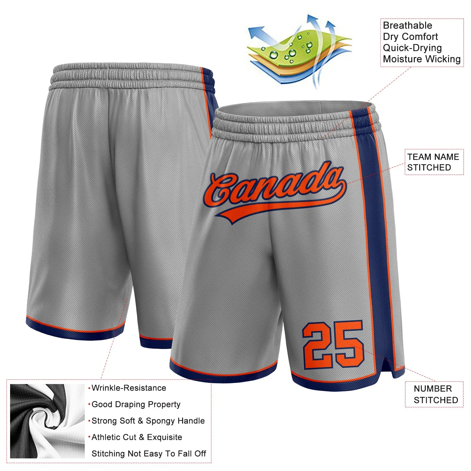 Custom Gray Orange-Navy Authentic Basketball Shorts