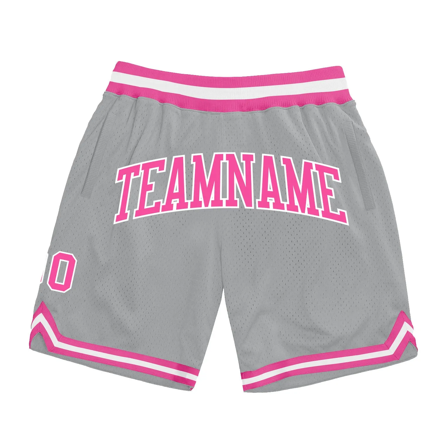 Custom Gray Pink-White Authentic Throwback Basketball Shorts