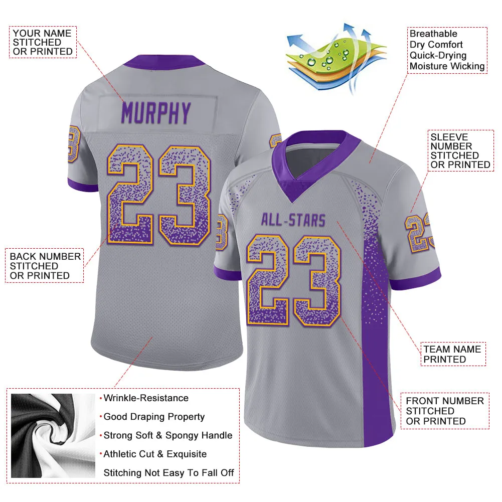 Custom Gray Purple-Gold Mesh Drift Fashion Football Jersey