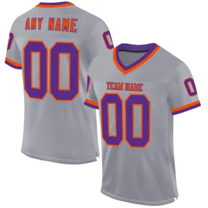 Custom Gray Purple-Orange Mesh Authentic Throwback Football Jersey