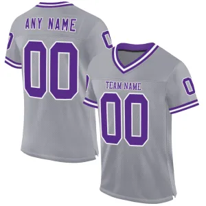 Custom Gray Purple-White Mesh Authentic Throwback Football Jersey