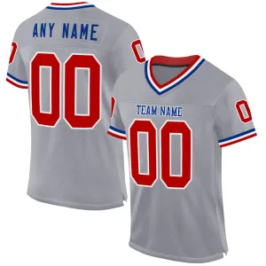 Custom Gray Red-Royal Mesh Authentic Throwback Football Jersey