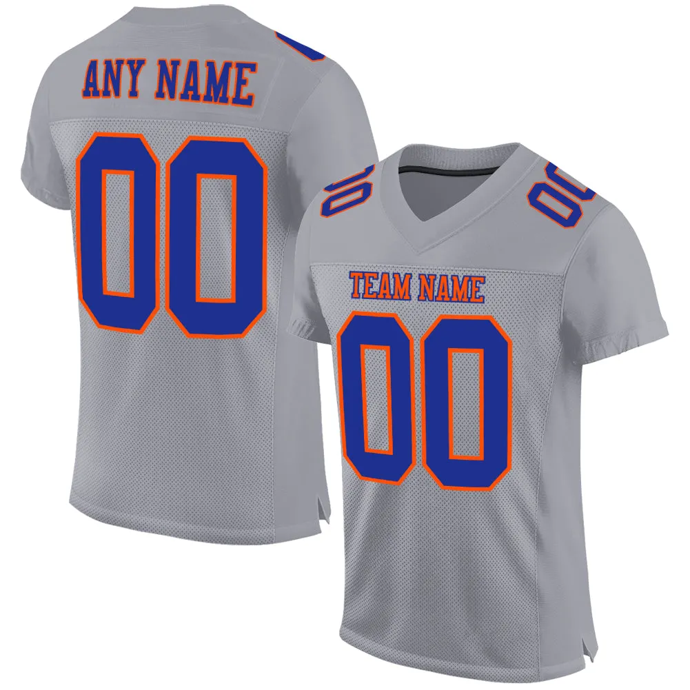 Custom Gray Royal-Orange Mesh Authentic Football Jersey