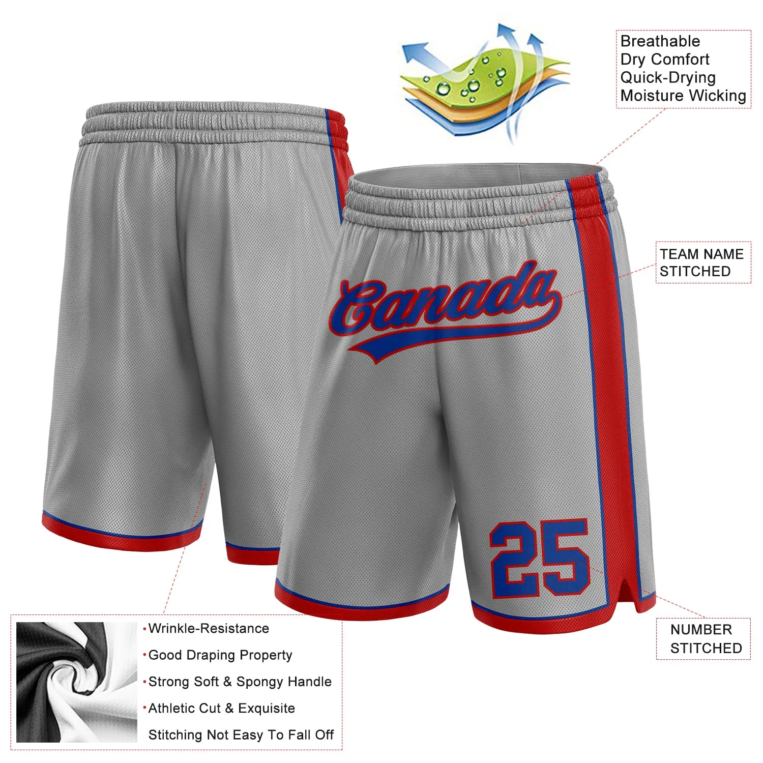 Custom Gray Royal-Red Authentic Basketball Shorts