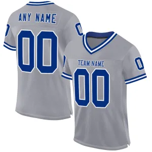 Custom Gray Royal-White Mesh Authentic Throwback Football Jersey