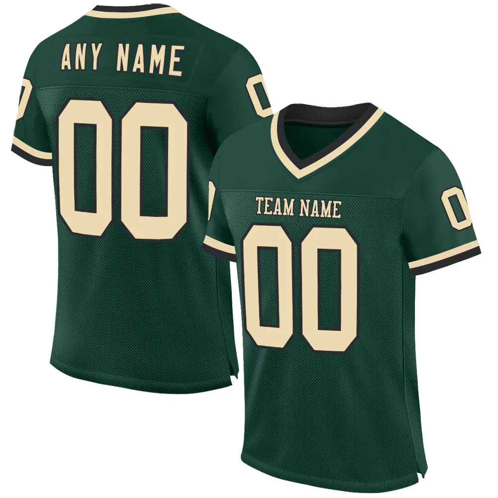 Custom Green Cream-Black Mesh Authentic Throwback Football Jersey