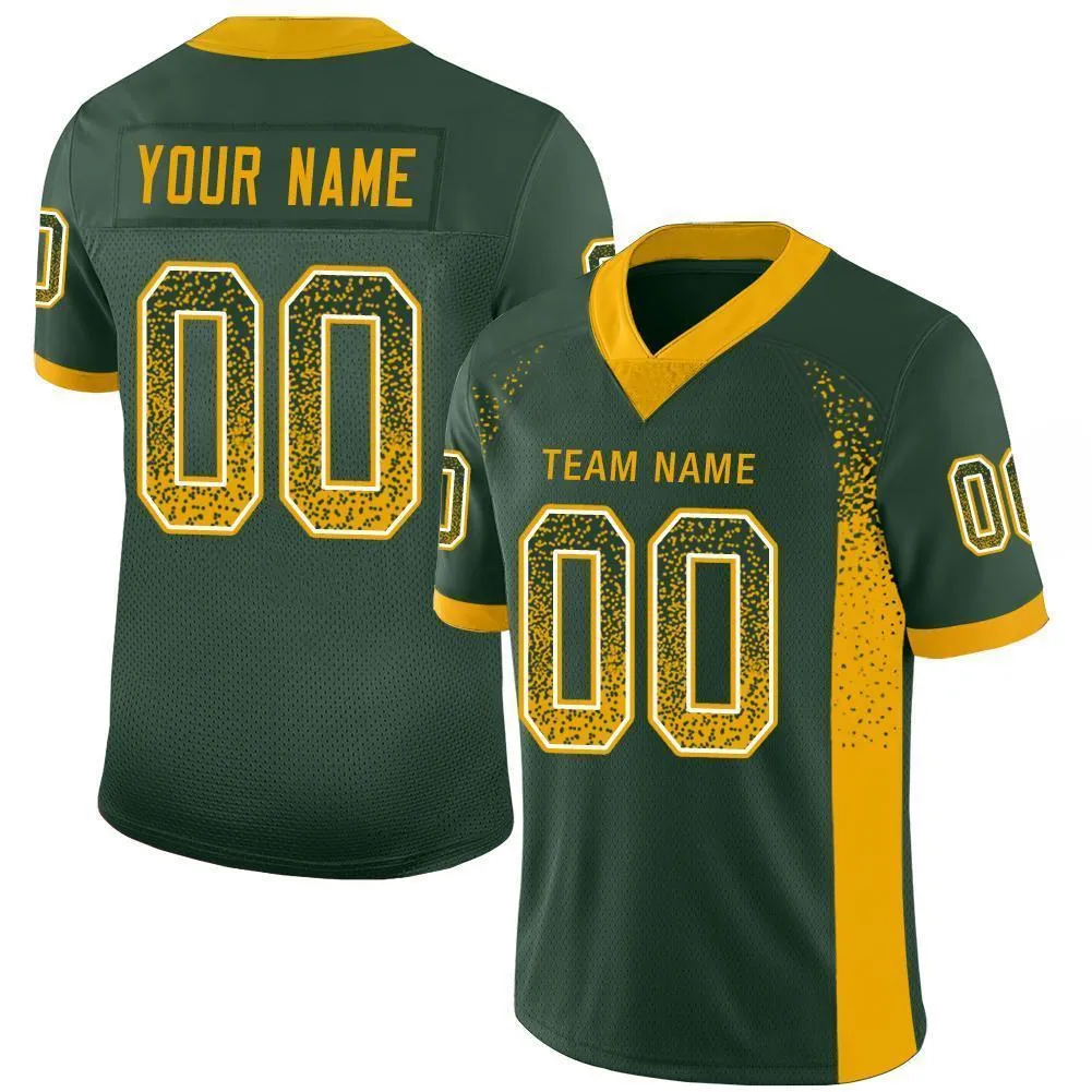 Custom Green Gold-White Mesh Drift Fashion Football Jersey