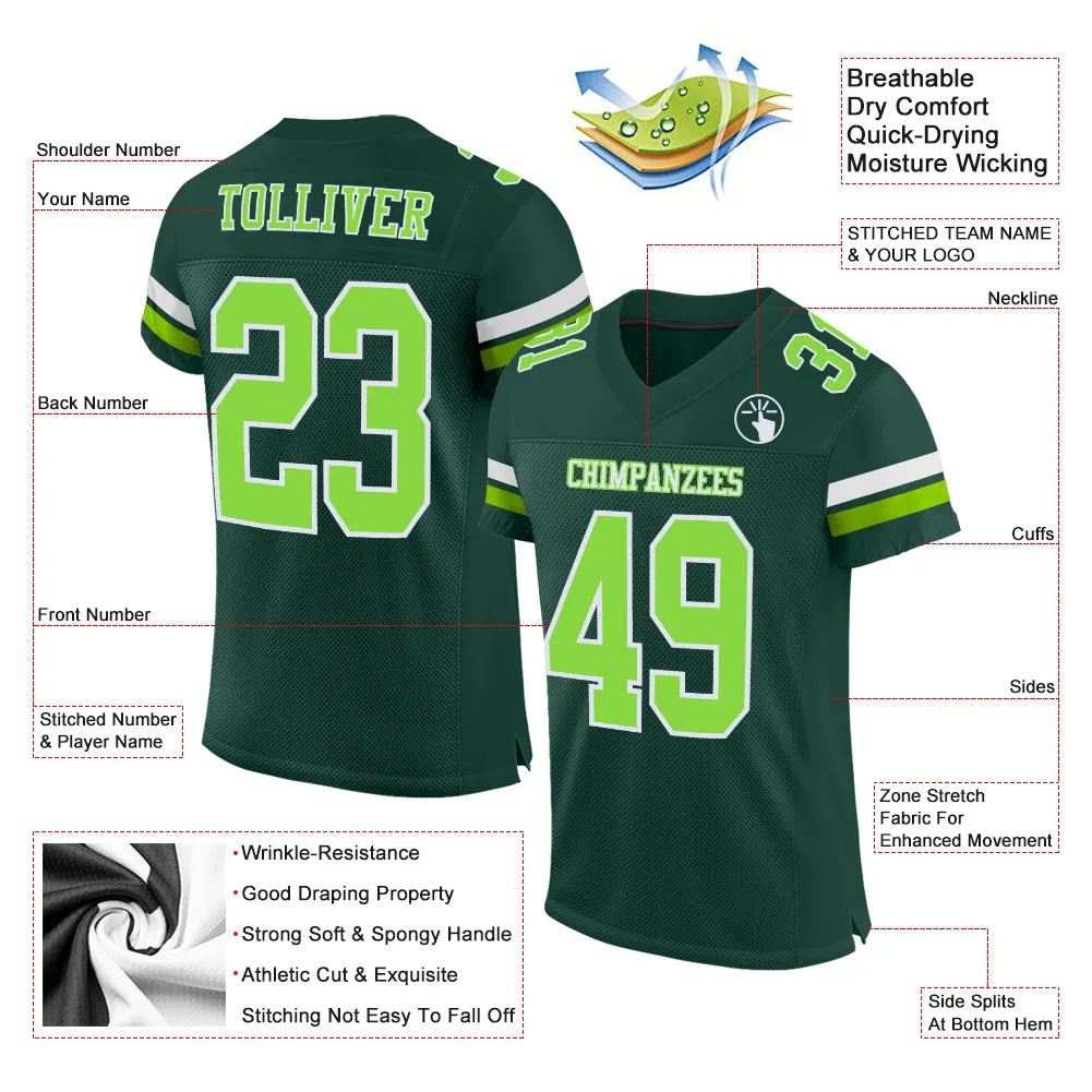 Custom Green Neon Green-White Mesh Authentic Football Jersey