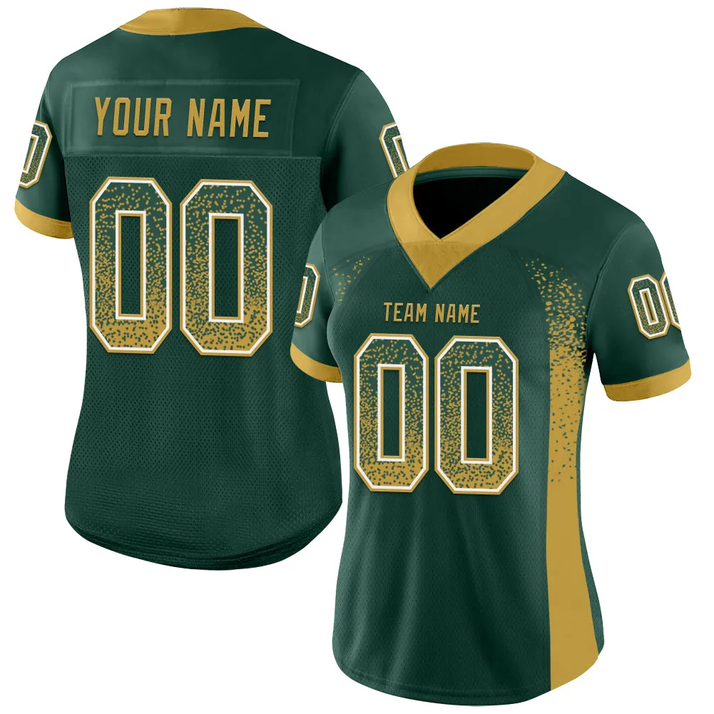 Custom Green Old Gold-White Mesh Drift Fashion Football Jersey