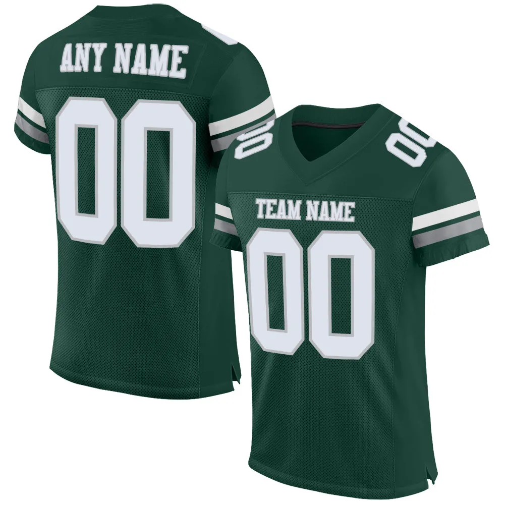 Custom Green White-Gray Mesh Authentic Football Jersey