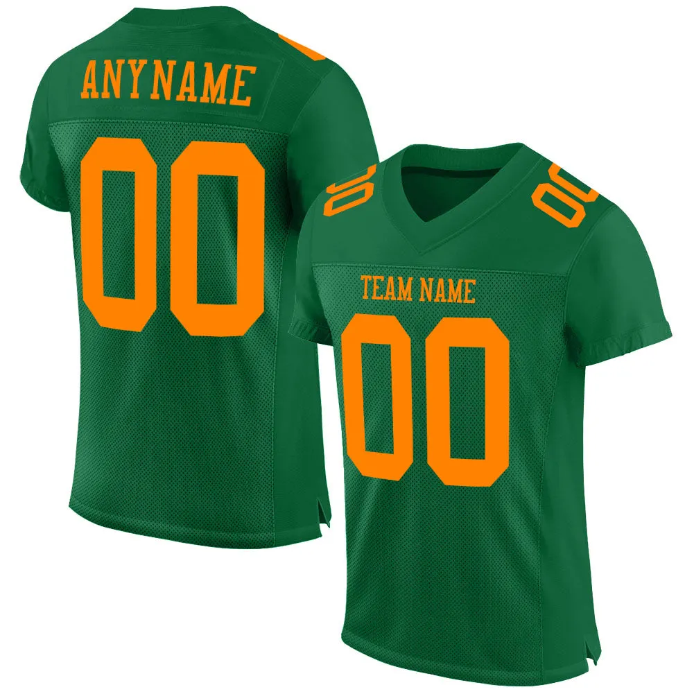 Custom Kelly Green Bay Orange Mesh Authentic Football Jersey