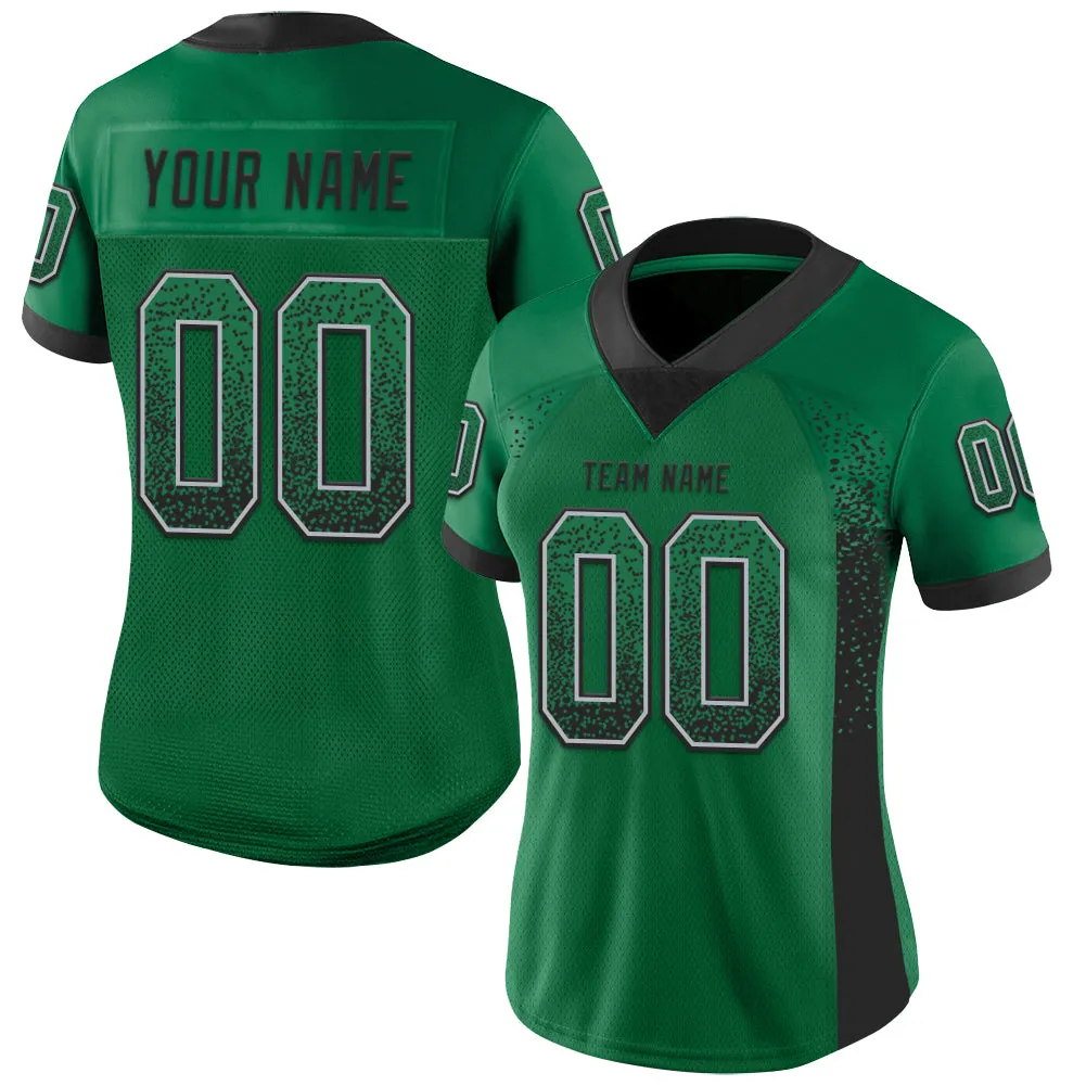 Custom Kelly Green Black-Gray Mesh Drift Fashion Football Jersey