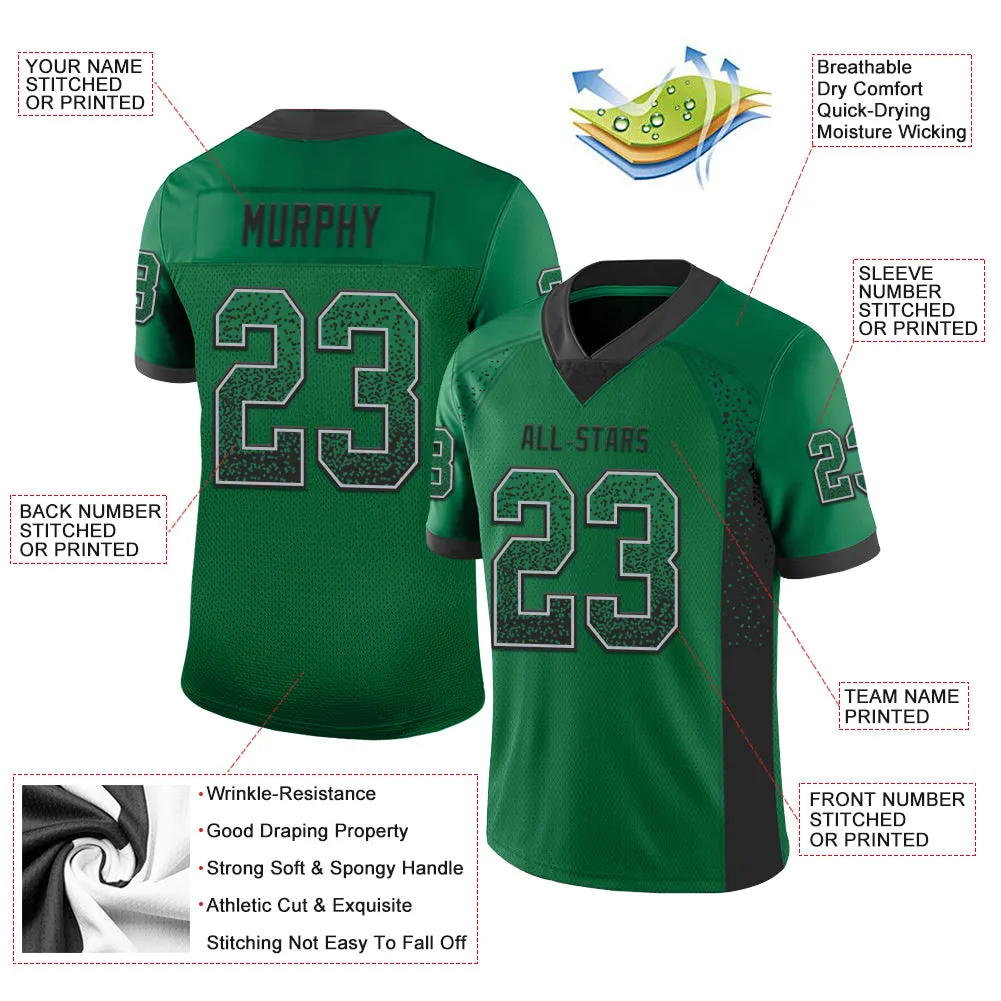 Custom Kelly Green Black-Gray Mesh Drift Fashion Football Jersey