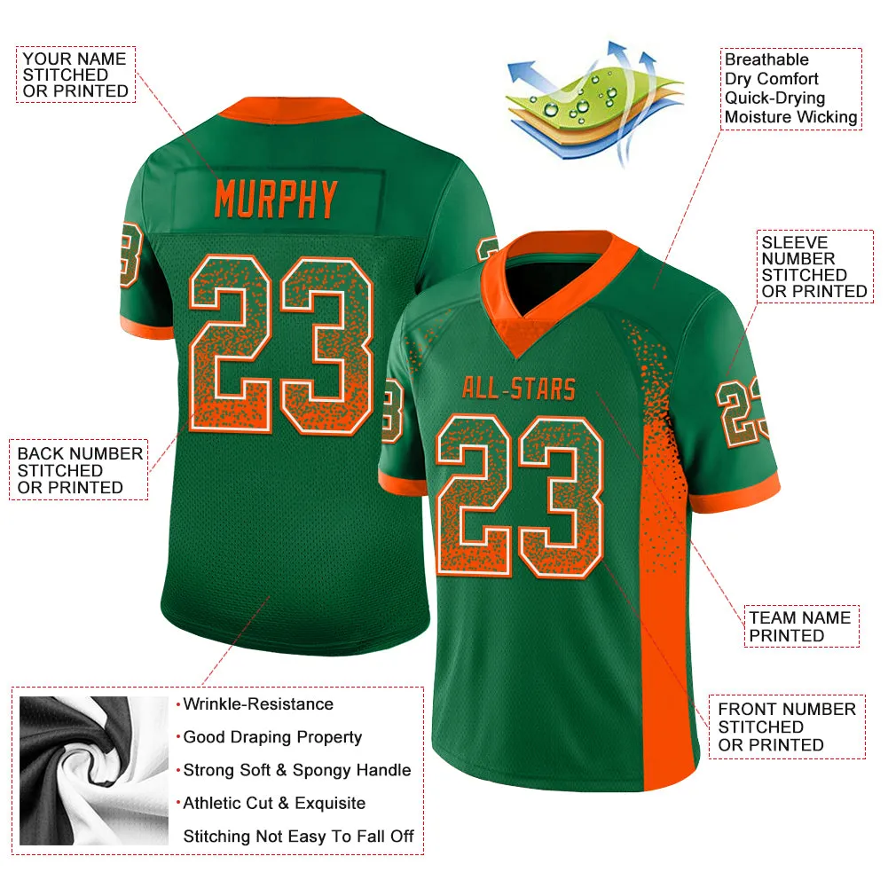 Custom Kelly Green Orange-White Mesh Drift Fashion Football Jersey