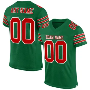 Custom Kelly Green Red-White Mesh Authentic Football Jersey