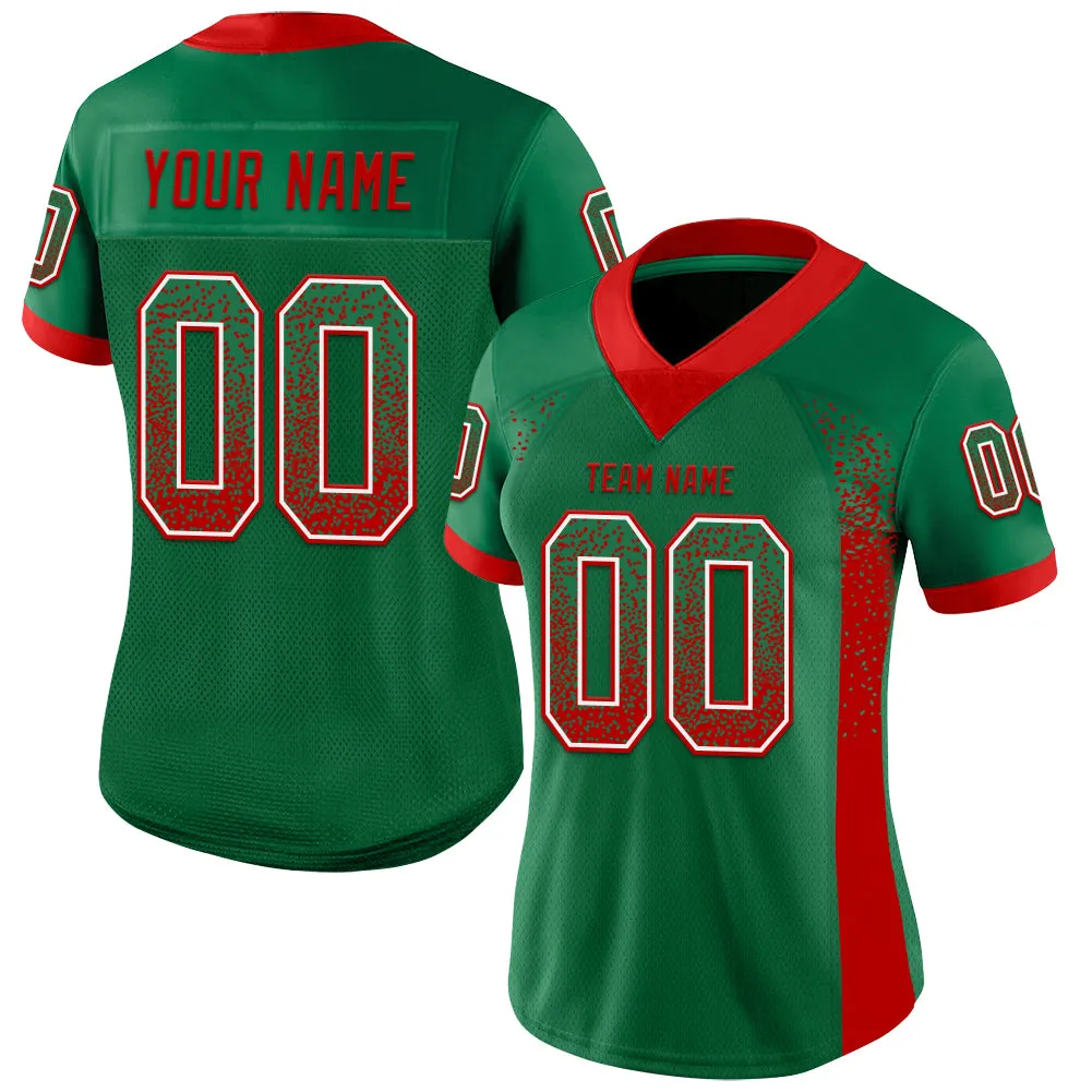 Custom Kelly Green Red-White Mesh Drift Fashion Football Jersey