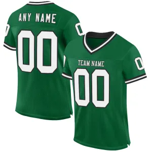 Custom Kelly Green White-Black Mesh Authentic Throwback Football Jersey