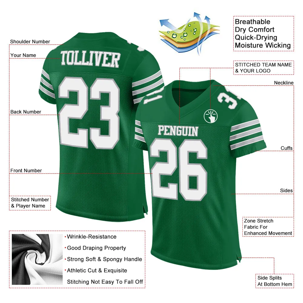 Custom Kelly Green White-Gray Mesh Authentic Football Jersey