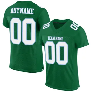 Custom Kelly Green White-Light Blue Mesh Authentic Football Jersey