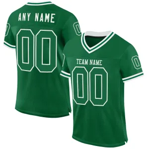 Custom Kelly Green White Mesh Authentic Throwback Football Jersey