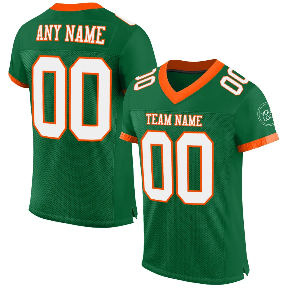 Custom Kelly Green White-Orange Mesh Authentic Football Jersey