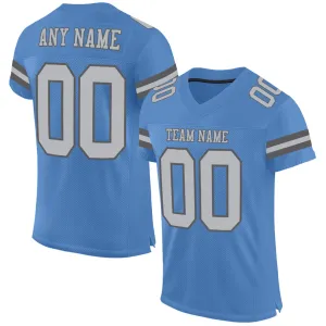 Custom Light Blue Gray-Steel Gray Mesh Authentic Football Jersey