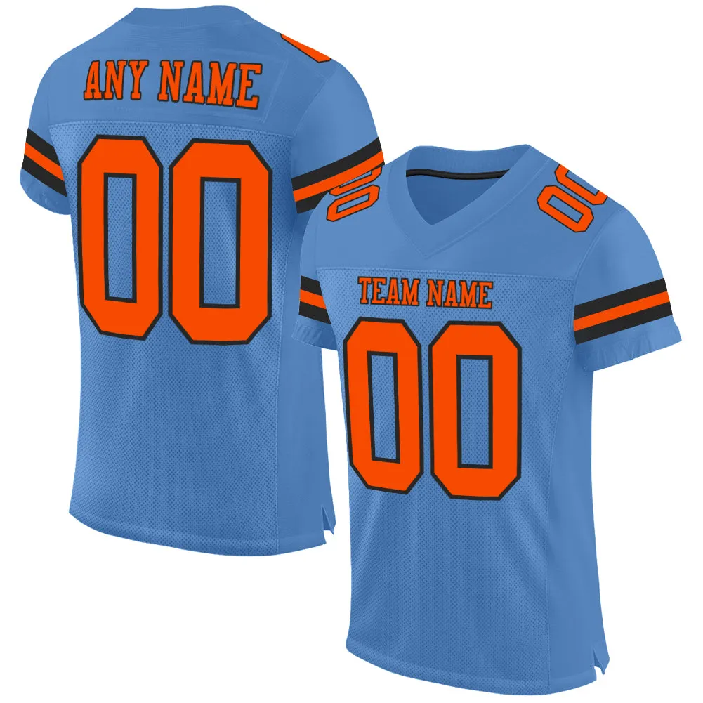 Custom Light Blue Orange-Black Mesh Authentic Football Jersey