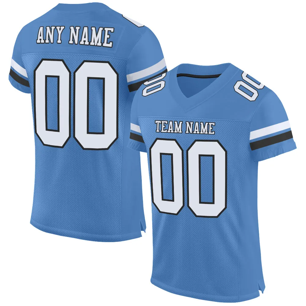 Custom Light Blue White-Black Mesh Authentic Football Jersey