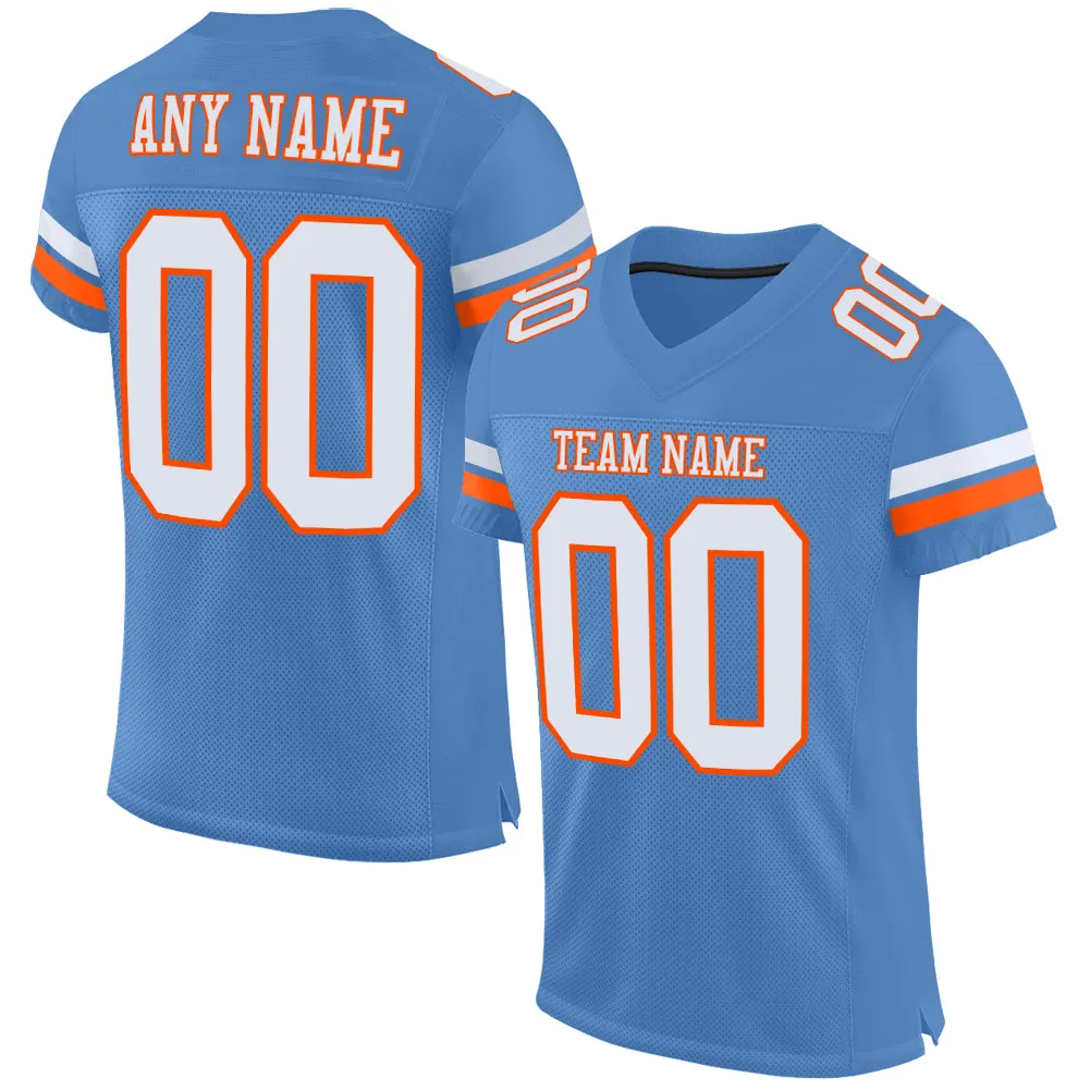 Custom Light Blue White-Orange Mesh Authentic Football Jersey