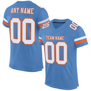 Custom Light Blue White-Orange Mesh Authentic Football Jersey