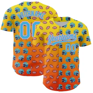 Custom Light Yellow Sky Blue Orange-Medium Pink 3D Pattern Design Football Helmet And Football Elements Authentic Baseball Jersey