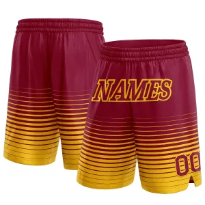 Custom Maroon Yellow Pinstripe Fade Fashion Authentic Basketball Shorts