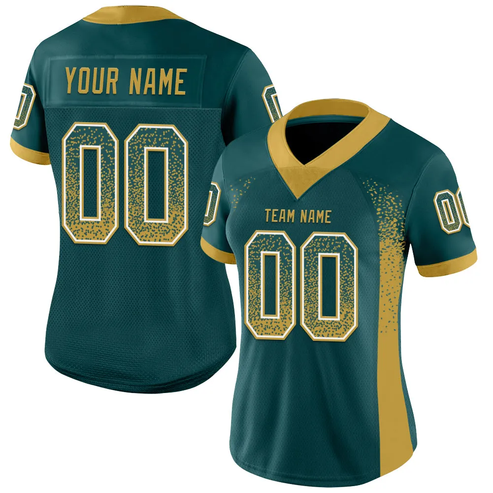 Custom Midnight Green Old Gold-White Mesh Drift Fashion Football Jersey