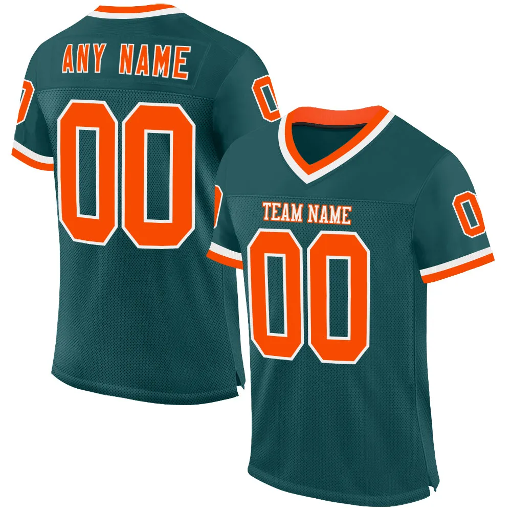 Custom Midnight Green Orange-White Mesh Authentic Throwback Football Jersey