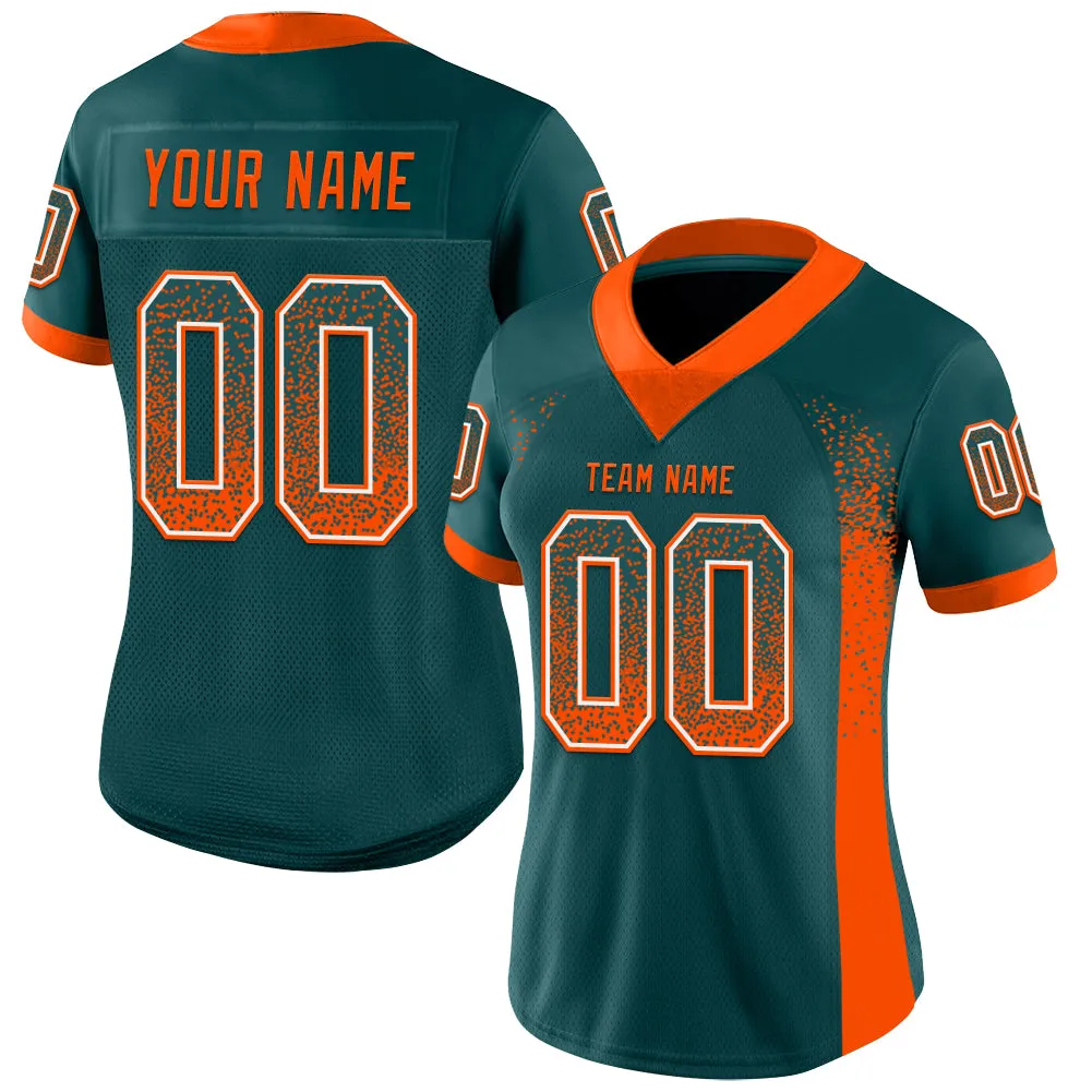 Custom Midnight Green Orange-White Mesh Drift Fashion Football Jersey