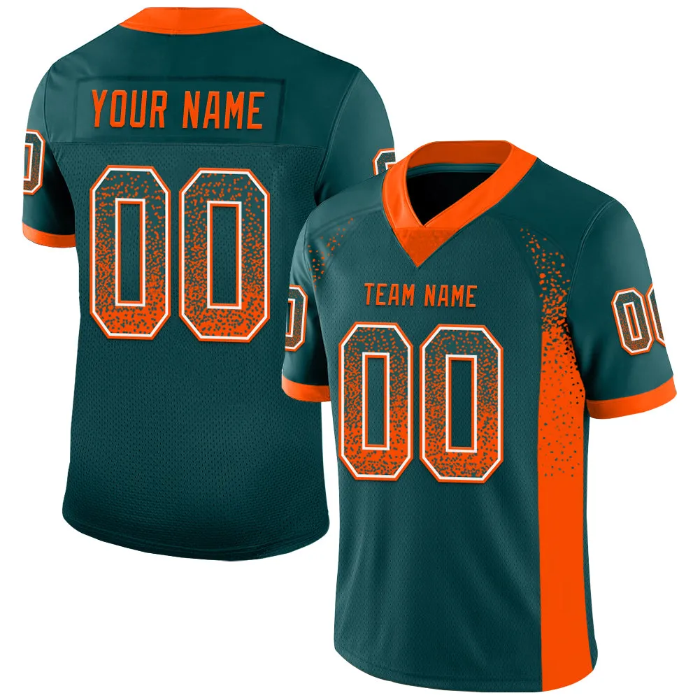 Custom Midnight Green Orange-White Mesh Drift Fashion Football Jersey