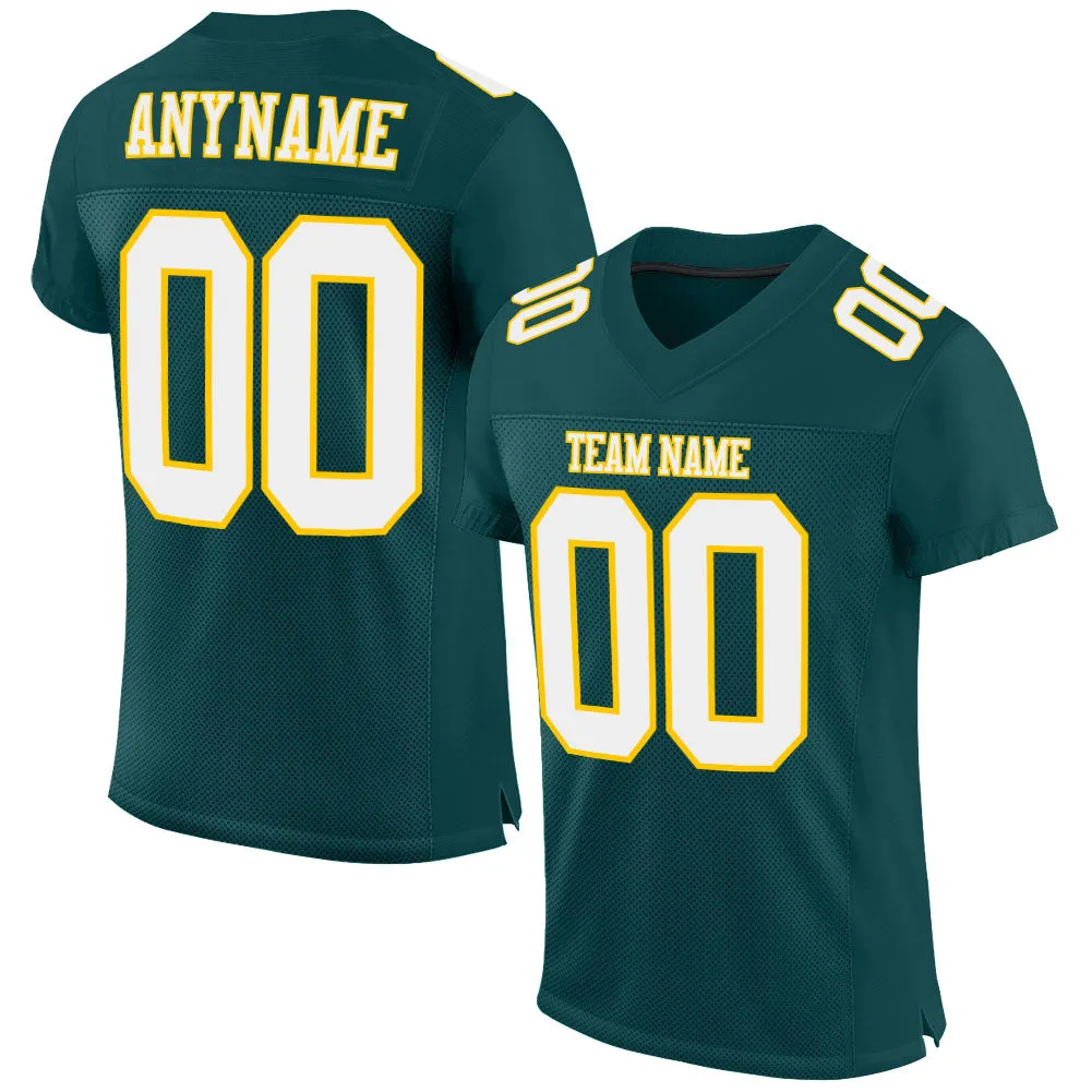 Custom Midnight Green White-Gold Mesh Authentic Football Jersey