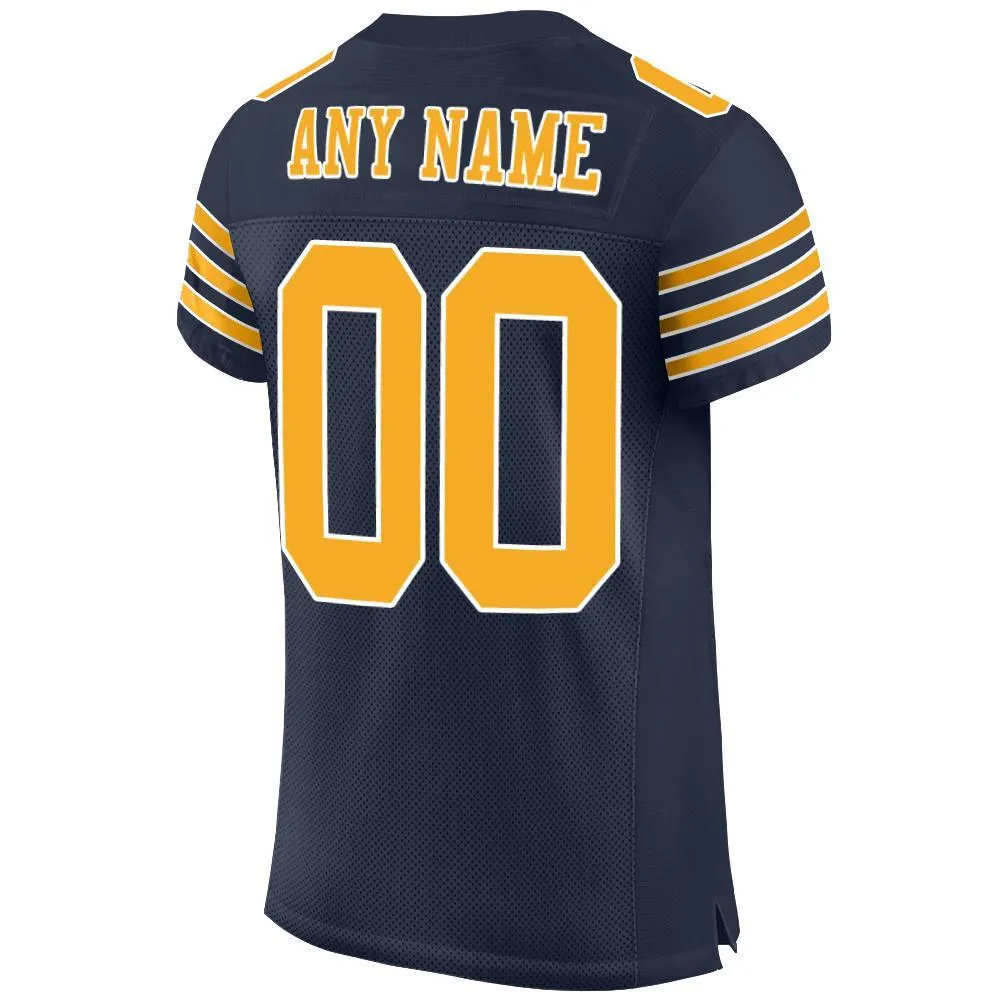 Custom Navy Gold-White Mesh Authentic Football Jersey